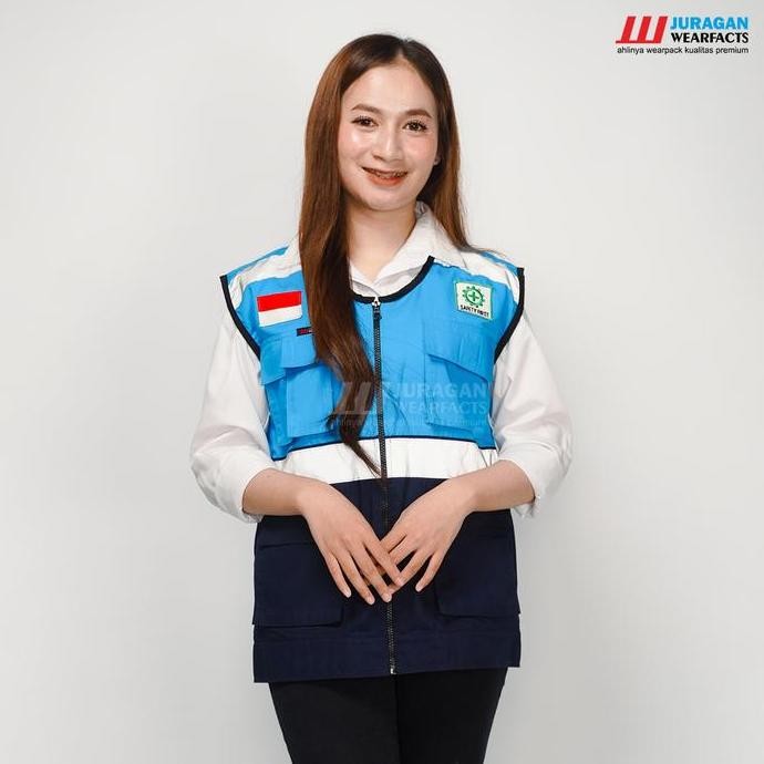 [Cod] Rompi Safety Seragam Proyek Jaring Pria Wanita K3 Warna Biru Toska Kombinasi Biru Navy