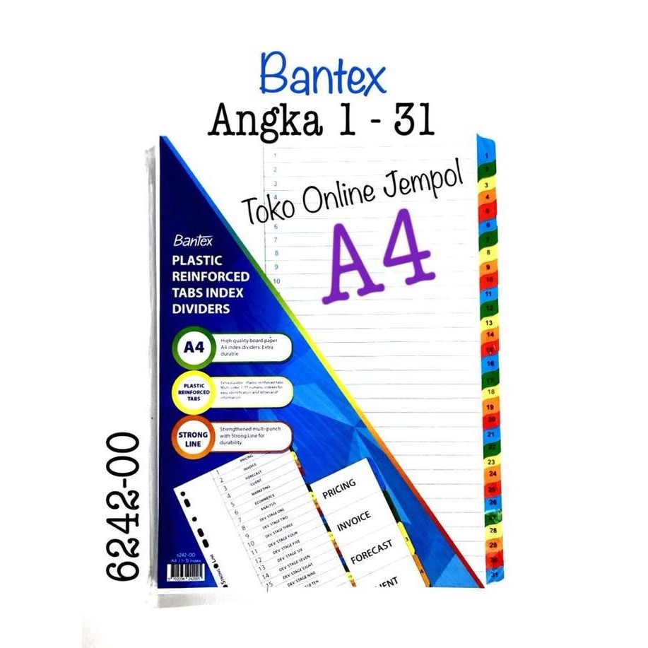 

TERLARIS - A4 Angka - Putih 6242-00 File Divider Bantex Pembatas ATK74BX