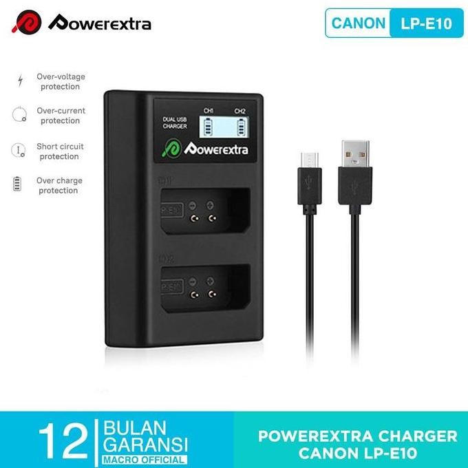 TERBARU - POWEREXTRA Dual Smart Charger Canon LP-E0 for 00D 200D 00D ETC