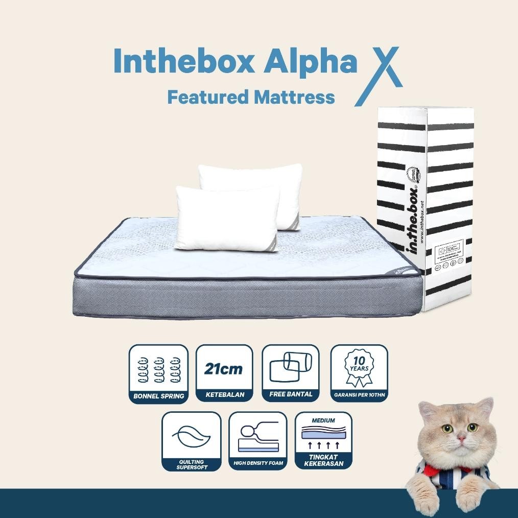 Inthebox Alpha X - Kasur Springbed - Free Bantal - Ukuran Kasur 90X200, 100X200, 120X200, 140X200, 1
