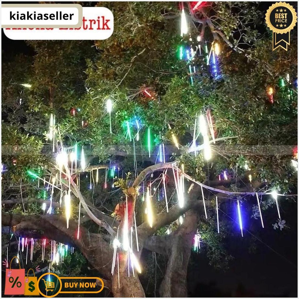 Lampu Meteor Led Hujan 7Warna 50Cm Rgb 1Set 10Batang Full Colour Jatuh Rain Snow Taman Hias Gratis O