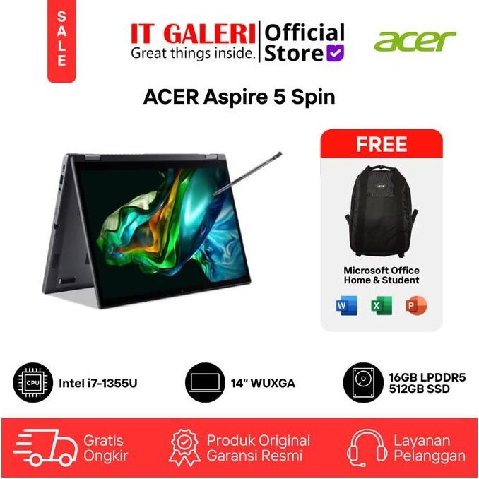 TERBARU - Laptop ACER Aspire Spin 5 | A5SP14-51MTN-7819 | intel Core i7-1355U | RAM 16GB | SSD 512GB