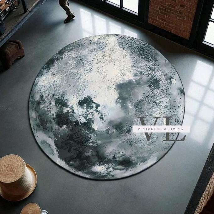 BEBAS ONGKIR - Vintageide Karpet Lantai Bulat Jumbo Monokrom Hitam Putih