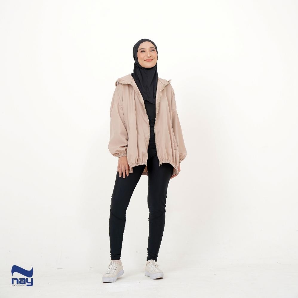 Jacket Olahraga Wanita Parasut Oversized - Heera Jacket (Beige)