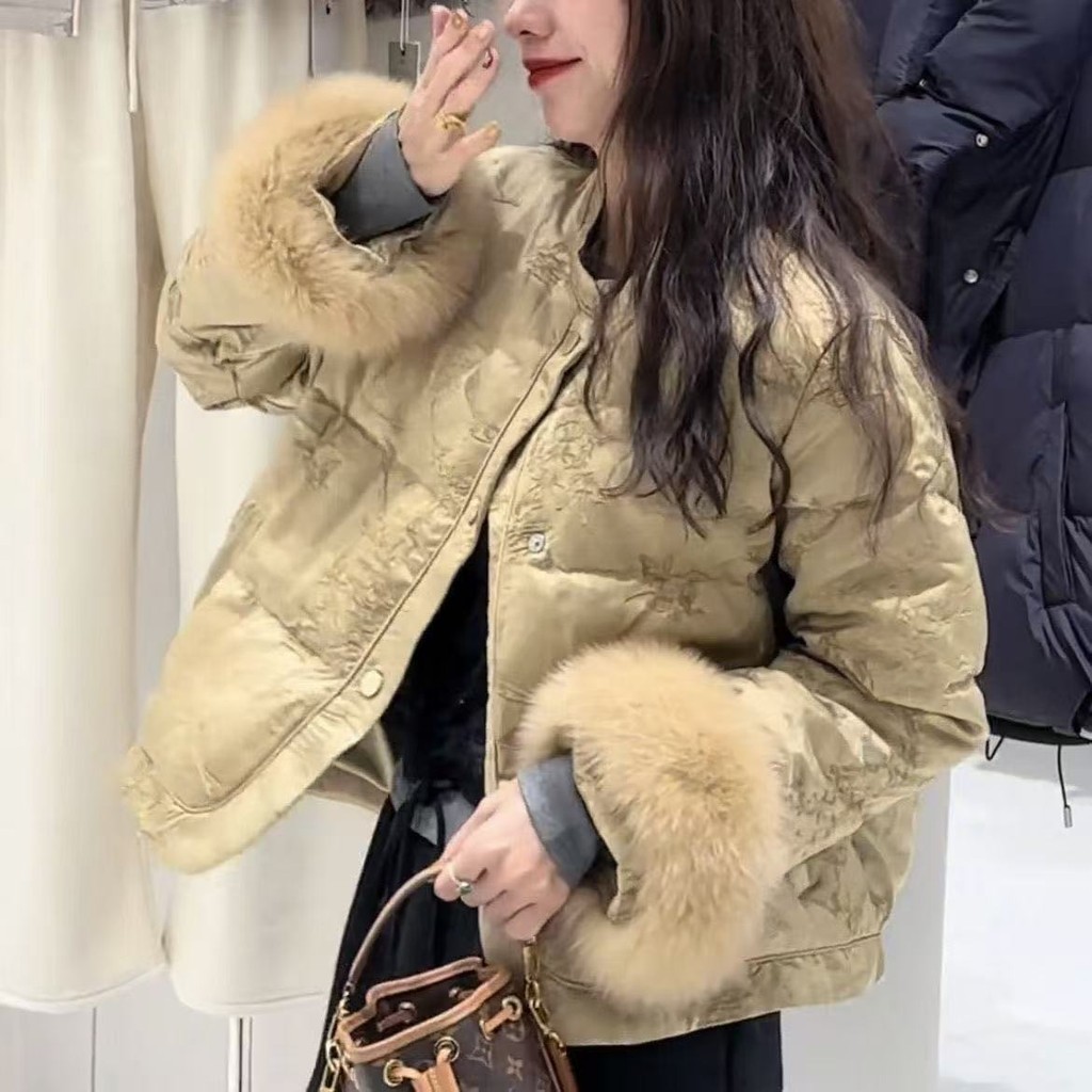 Jaket Katun Jacquard Gaya Cina Baru untuk Wanita2025Jaket Musim Dingin Baru dengan Manset Terpadu Be