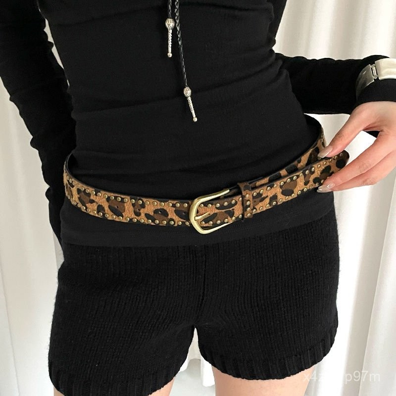 Women's New Personalized Trendy Leopard Print Studded Belt/Belt