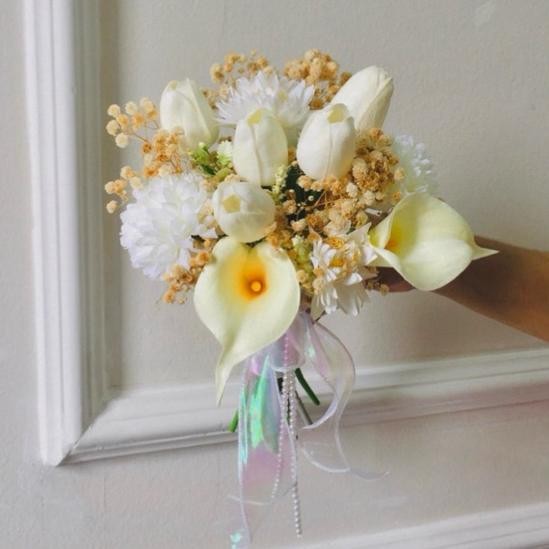 Buket Bunga Pengantin Putih Wedding Hand Bouquet Artificial Dan Bunga Kering