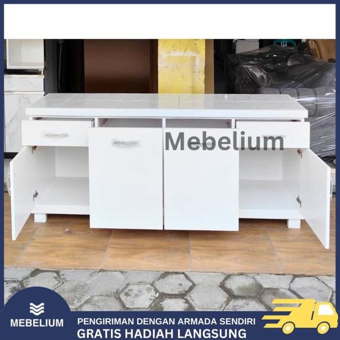 [ORI] Meja Dapur Kitchen Set Bawah Kayu Solid | Meja Kompor Rak Piring | Lemari Dapur Bawah Serbagun