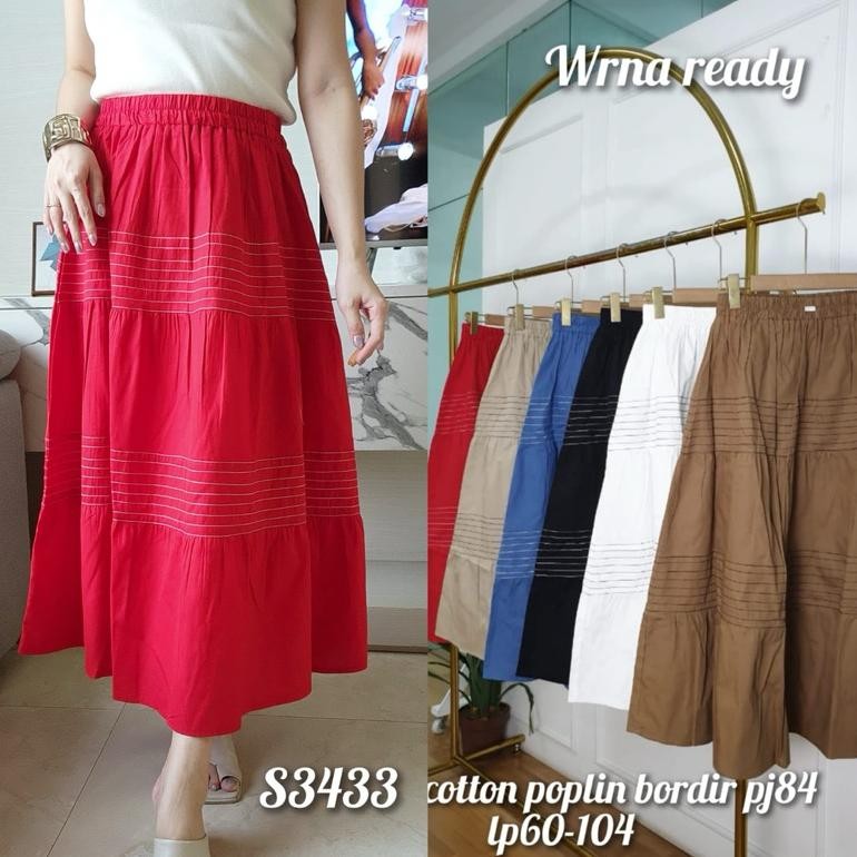 NN - rok bawahan panjang wanita bahan katun poplin bordir