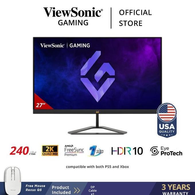 TERMURAH - Monitor LED ViewSonic VX2758A-2K-PRO-3 27" IPS QHD 1440p 240Hz HDR10