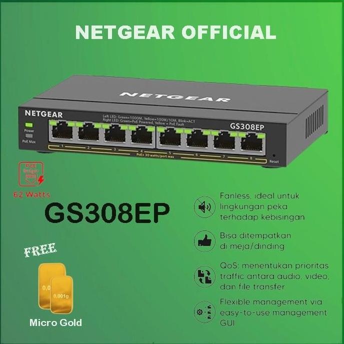 TERBARU - Netgear GS308EP 8-PORT GIGABIT ETHERNET SWITCH POE+ - GS 308EP