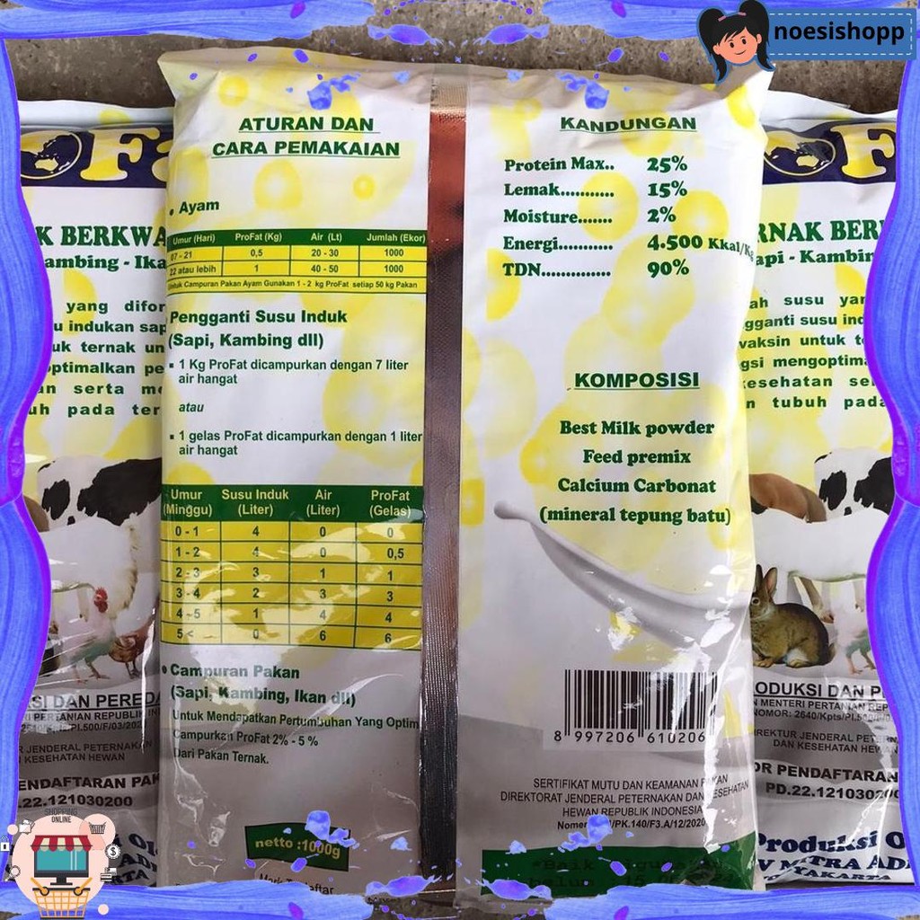 Bigpromo PROFAT 1 KG SUSU FORMULA HEWAN Pengganti susu Indukan hewan ternak sapi,kuda,kelinci,ayam,i