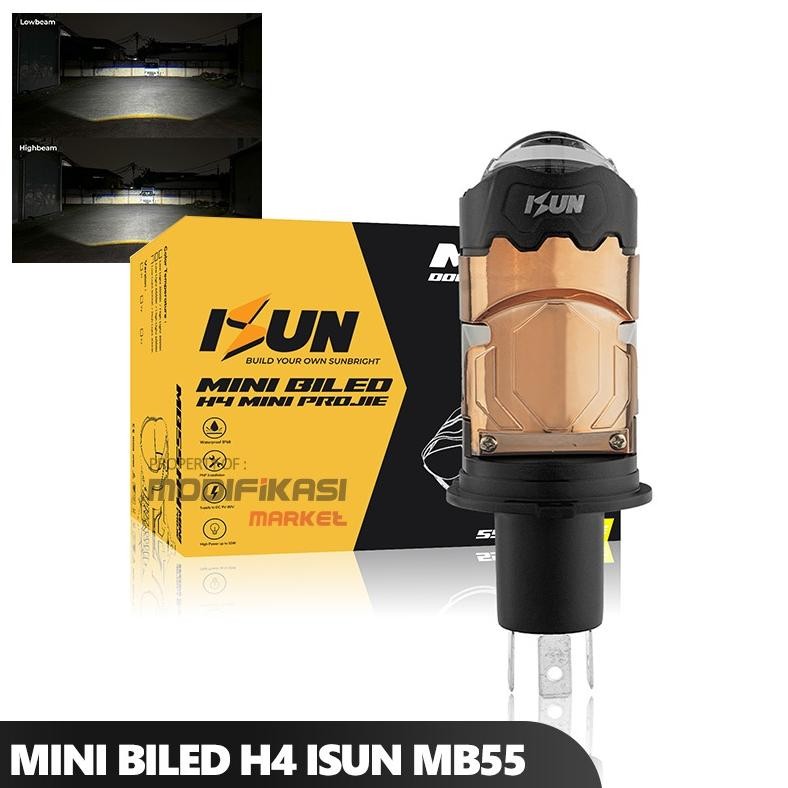 Lampu LED ISUN Mini BILED MB55 H4 Projie Mini Projector Lens Lensa Lampu Headlamp Mobil Motor 55W