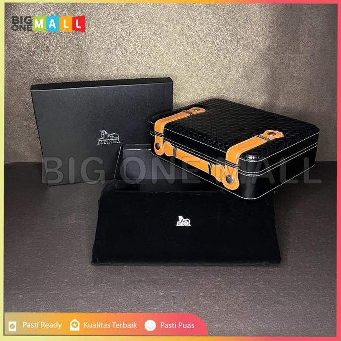 Lubinski Leather Cigar Humidor Box Hygrometer, Kotak Cerutu Kulit