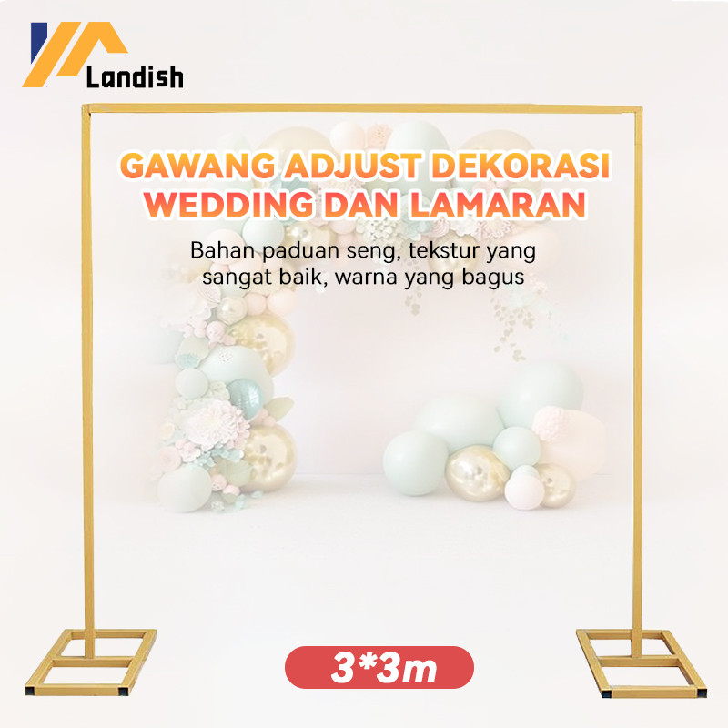 Tiang Gawang Besi Adjust Dekorasi Wedding Lamaran Backdrop Ukuran 3x3m