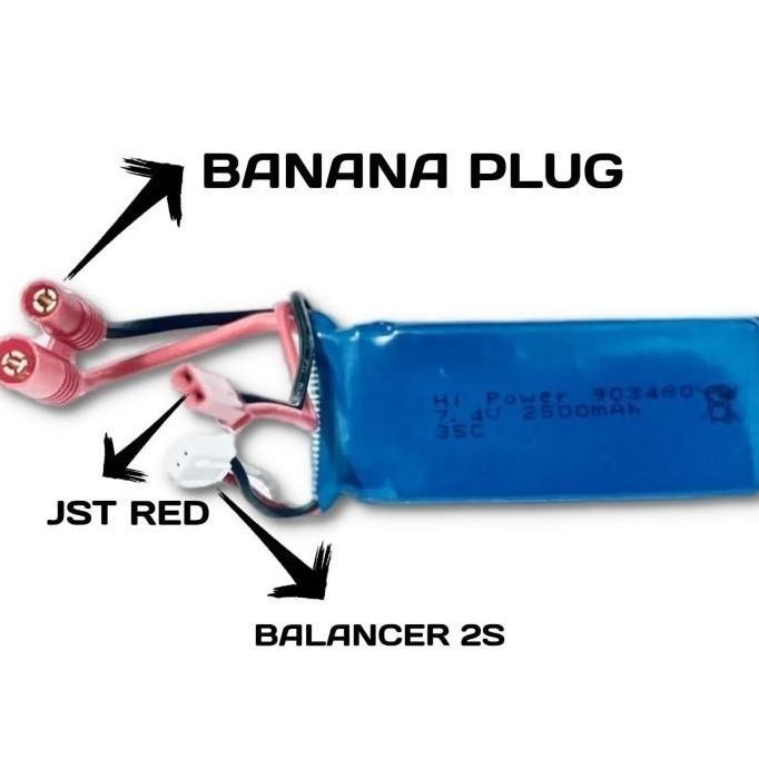 (Good) battery baterai lipo 7,4V 2S cell 2500mah T plug Syma wltoys rc drone