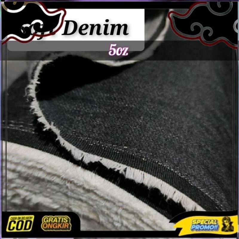 Ready Stock Kain Soft Denim 5Oz Hitam Misty Meteran
