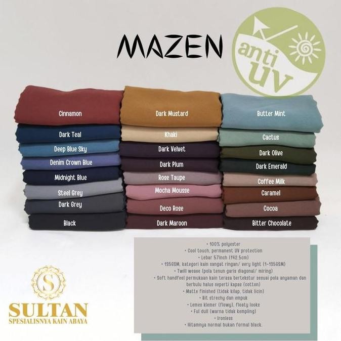 (Good) Kain Sultan polos Mazen Marzan anti uv bahan kain gamis abaya