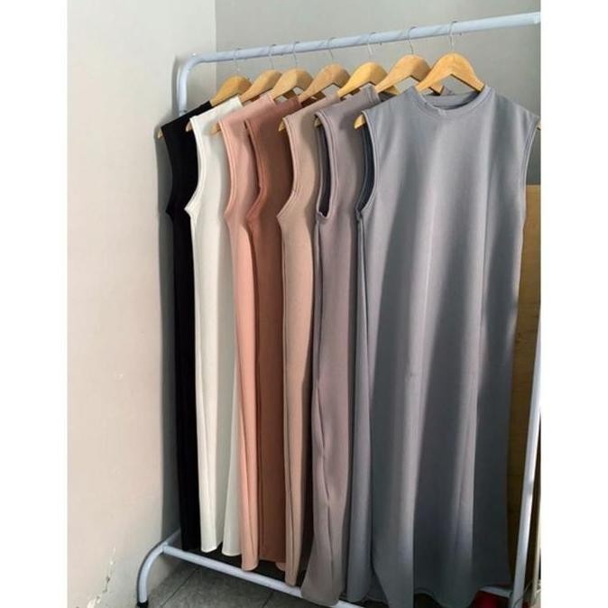 (Good) Inner Dress Polos Tanpa Lengan Bahan Scuba Premium Gamis Manset Tanpa Lengan Jumbo polos Dewa