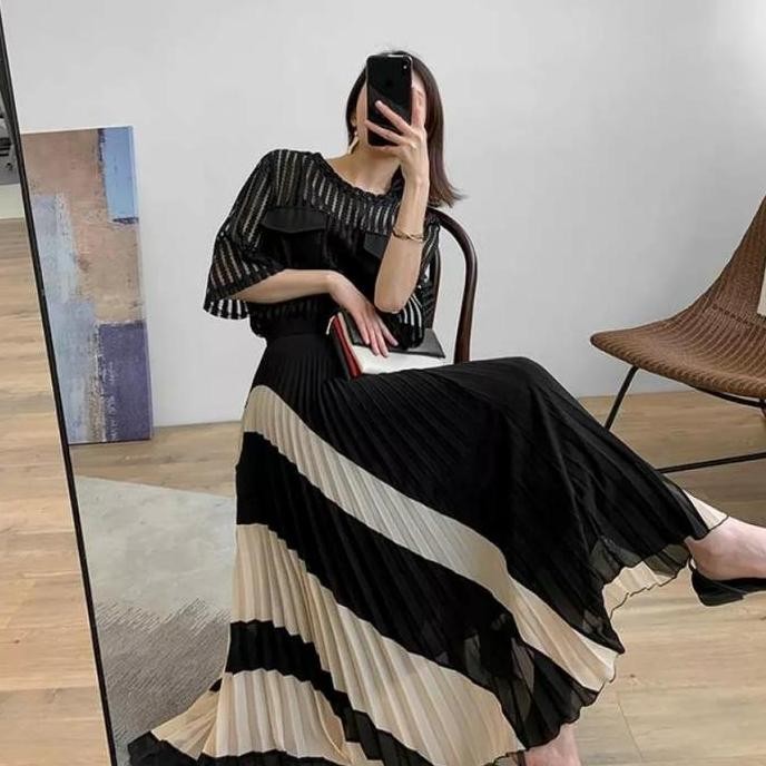 Maxi Skirt / Rok Plisket Panjang Dewasa Korean Style Rok Korea Muslim GS