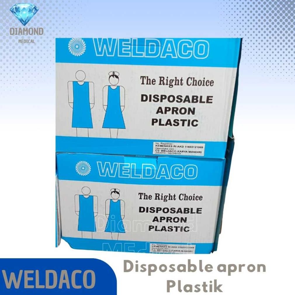 Apron Plastik Celemek Medis Weldaco 40 Micron isi 50 pcs Apron Medis / apron