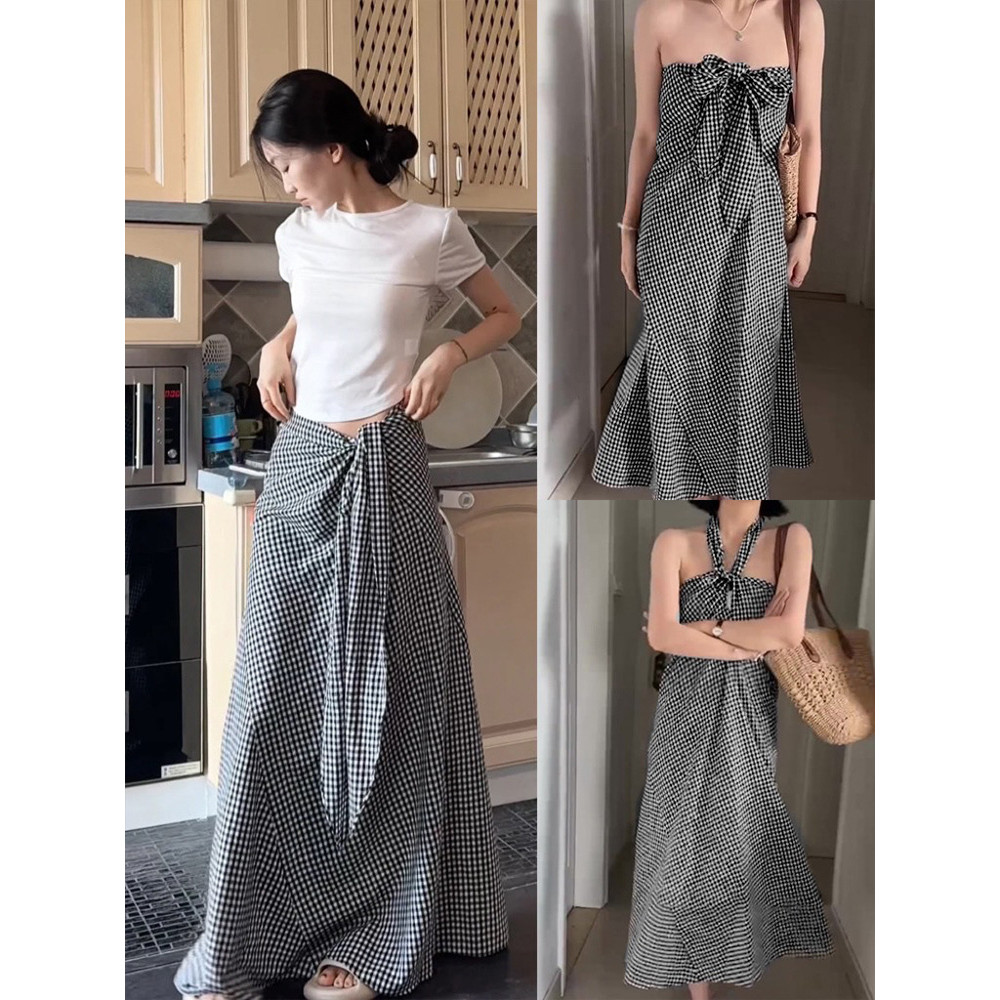 Rok Panjang Sedang Kotak-Kotak Hitam dan Putih