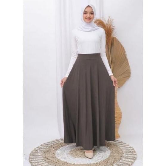 Rok Payung Panjang Wanita Rok Lebar Karet Tebal Muslim Bawahan Maxi Hitam JS