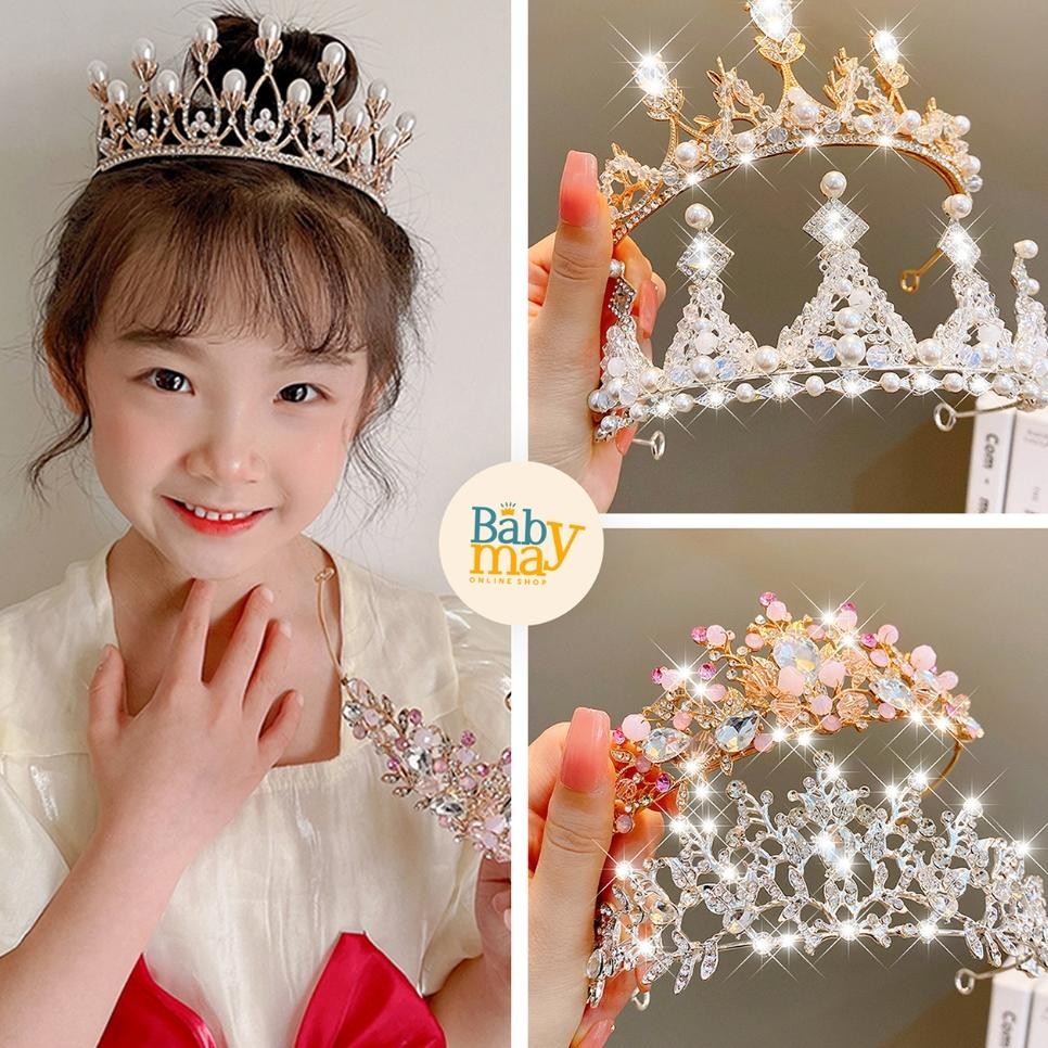 Mahkota Anak Perempuan Princess Hijab Ulang Tahun Karnaval Aksess Rambut Bando Korea Mutiara Berkila