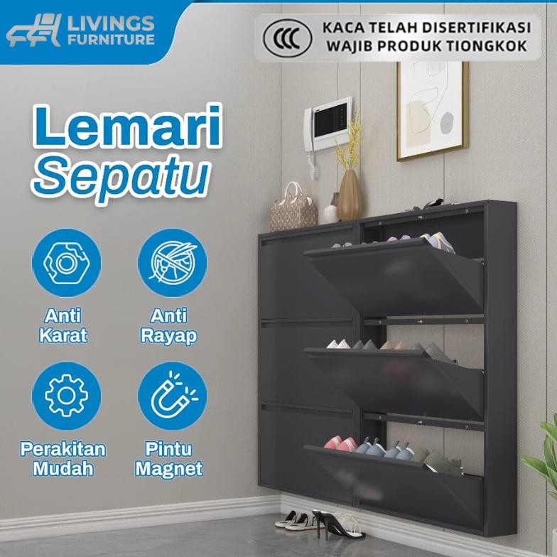 Rak Sepatu Susun Besi Lemari Susun Sepatu Tertutup Besi Rak  Sepatu Dinding Minimalis