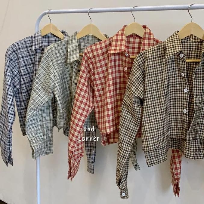 CROP TARTAN SHIRT | KEMEJA KOTAK OVERSIZE | KEMEJA KOREA CROP TOP