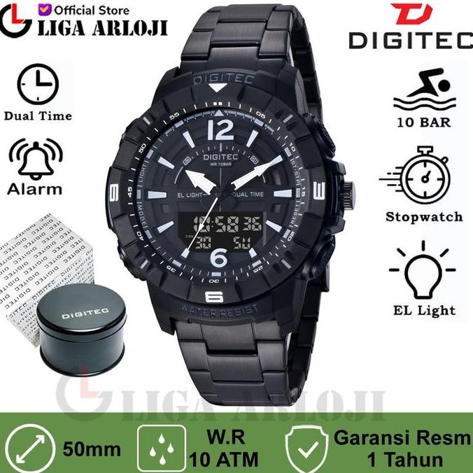 Digitec Da-2131R Jam Tangan Pria Analog Digital 2131 Stainless Hitam