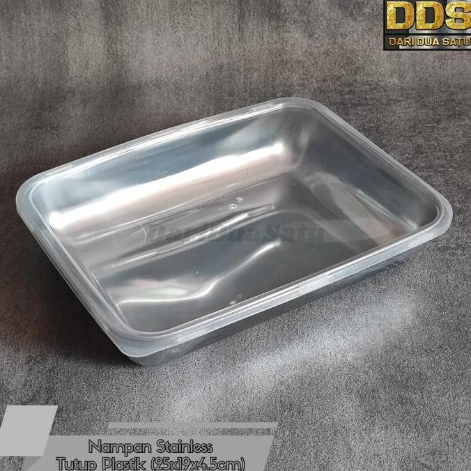 (Good) Nampan Baki Stainless dengan Tutup Plastik Food Tray