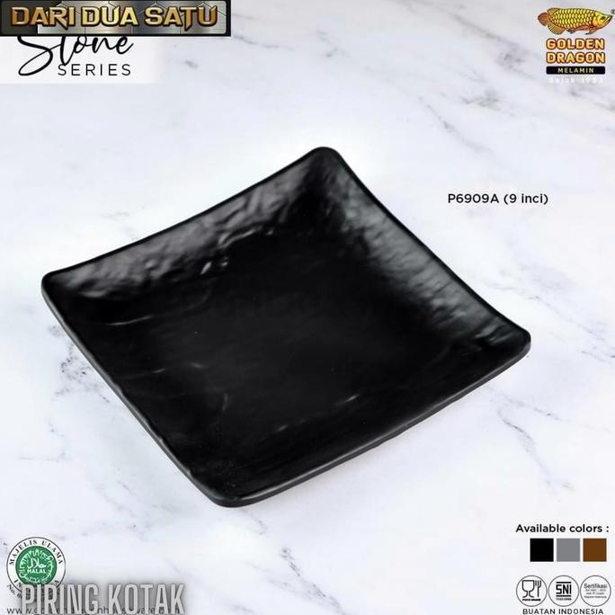(Good) Piring Kotak Model Batu 9 inch Golden Dragon Melamine P6909a