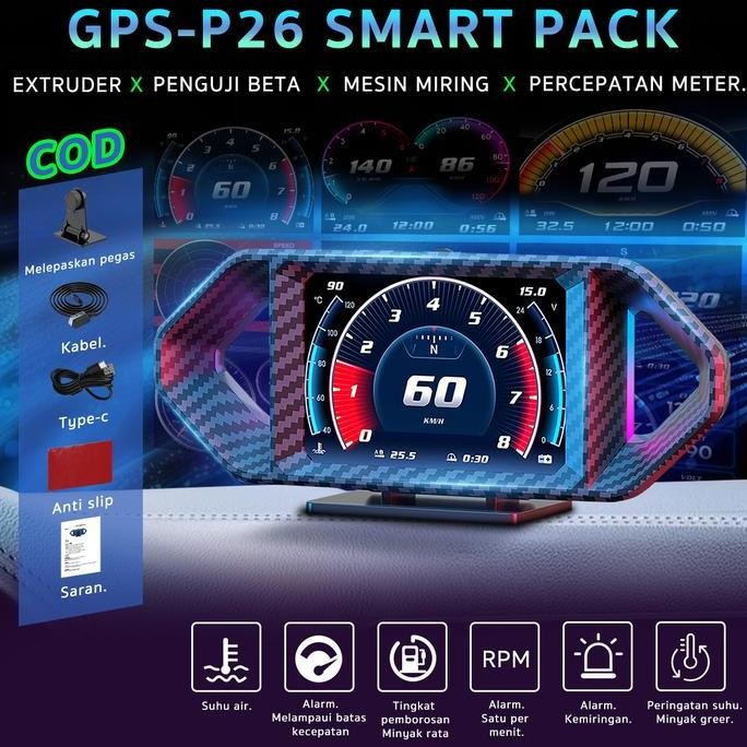 P26 HUD CAR SMART GAUGE OBD2 DISPLAY - SCANNER MOBIL TACHOMETER KILOMETER SPEED METER WATER TEMP SIR