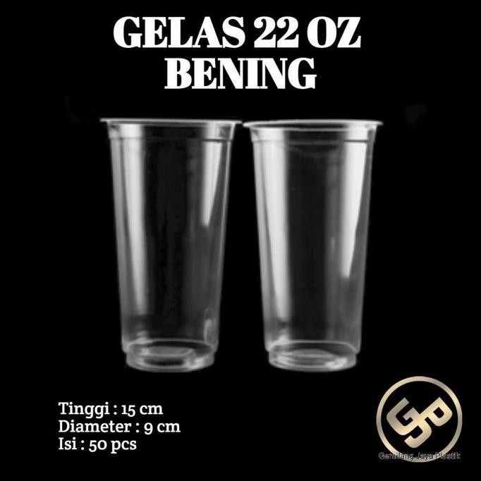 Gelas Plastik 22 Oz / Cup Plastik 22Oz Tanpa Tutup @50 Pcs Murah