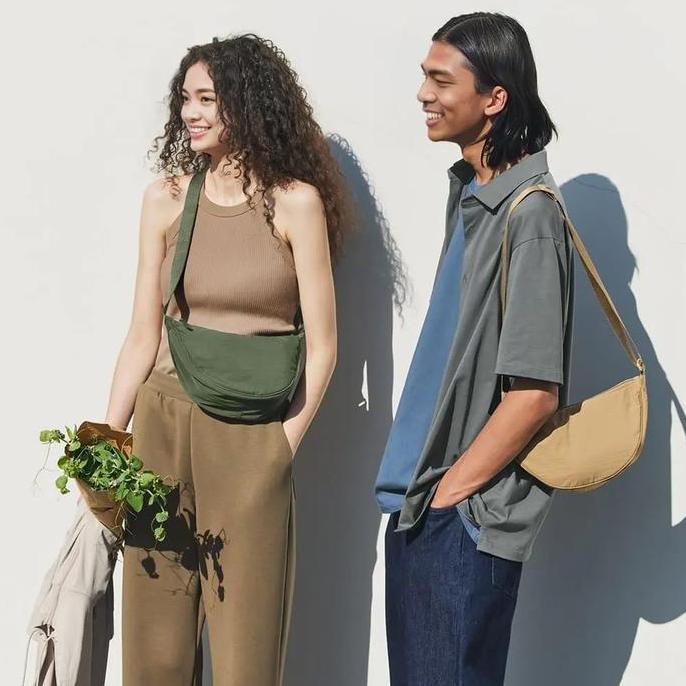 Guvdiv Tas Kecil Ringan Sederhana Tas Selempang Wanita Tas Selempang Nilon Kain Pangsit Tas Bahu Wan