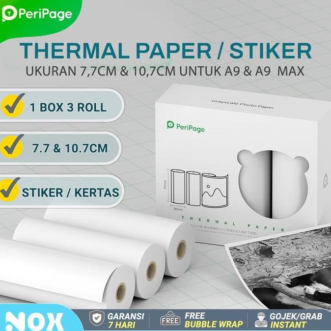 

Peripage Kertas Paper Thermal Stiker 5.6Cm| 7.7Cm|10,7Cm A6 A9 Max Pro