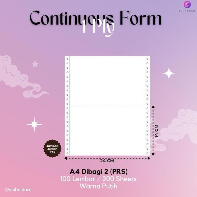 Kertas Continuous Form Struk Ppob Pln A4 Dibagi 2 1 Ply 100 Lembar