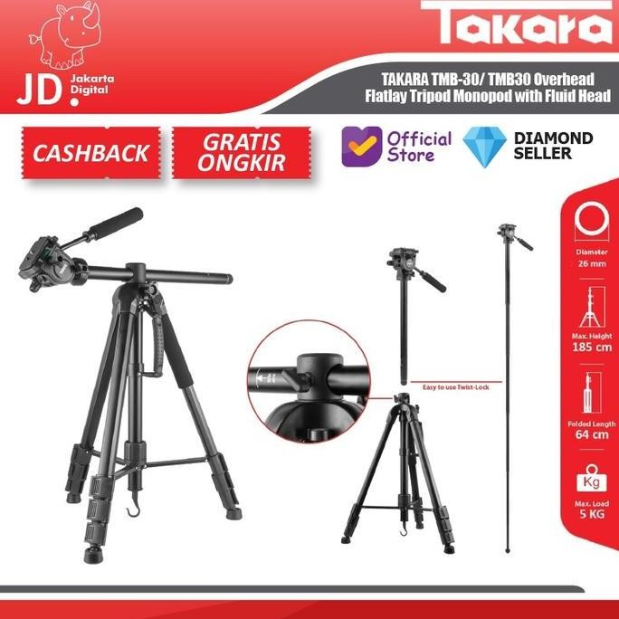 Takara Tmb-30/ Tmb30 Overhead Flatlay Tripod Monopod With Fluid Head