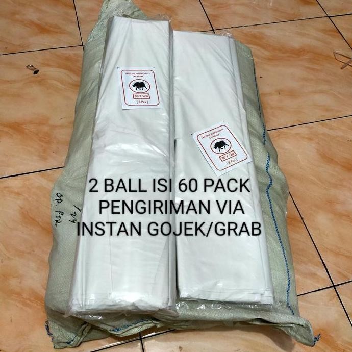 Plastik Sampah Putih Susu Uk 90X120  Trash Bag Kantong Plastik ( 2 Ball Isi 60 Pack)