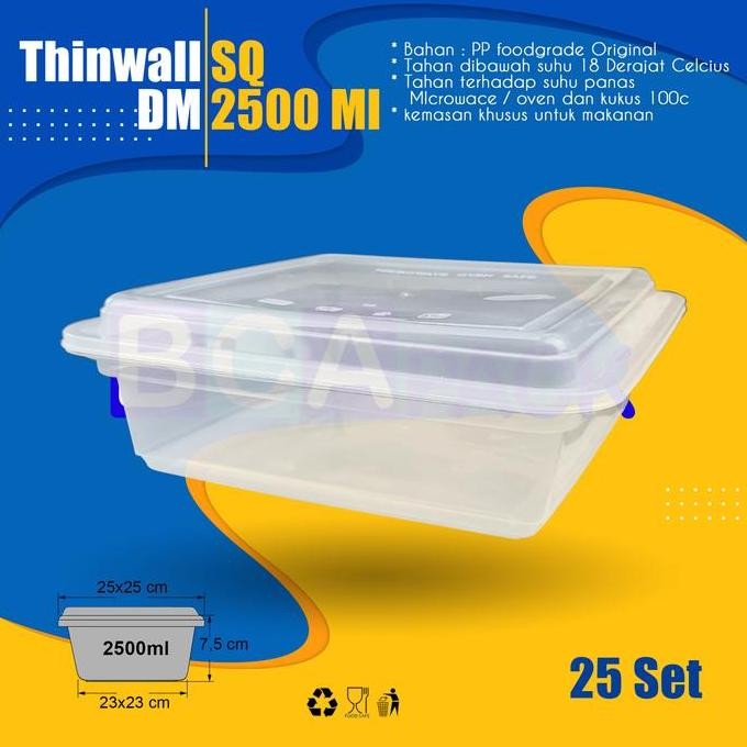 Thinwall Dm 2500 Ml Squere - 2500Ml Sq - Food Container - Isi 25Pcs