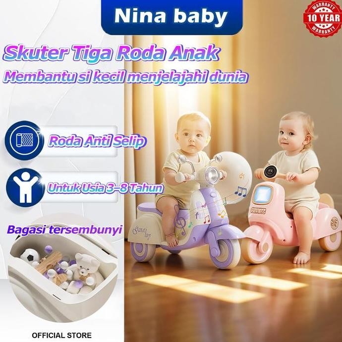 Mobil Dorong Anak Anti Slip Ada Lampu Cocok Untuk Semua Medan Dengan Kotak Penyimpanan Tersembunyi A