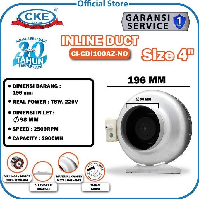 Promo Duct Inline CKE CI-CDI100 4 Inch Inline Fan Duct Blower Hisap COD