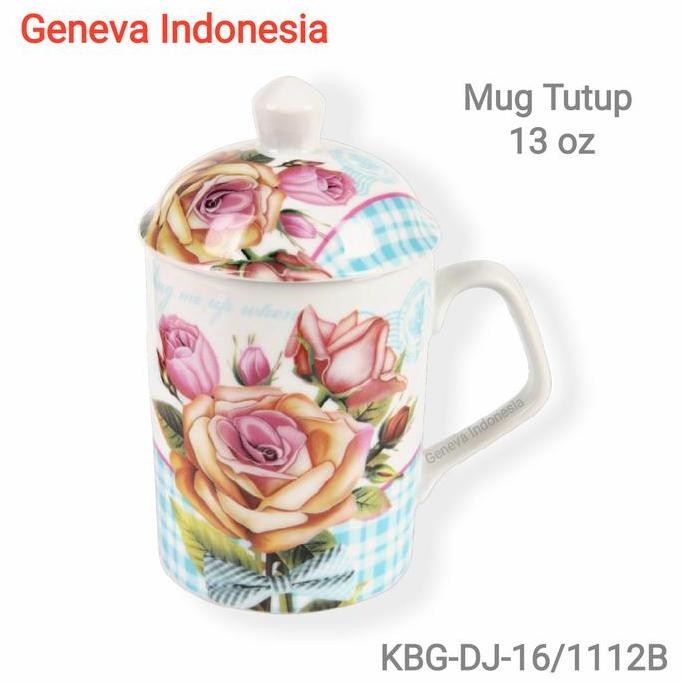 (Good) Mug Tutup / Cangkir Tutup / Gelas Tutup 400 ml Keramik Motif Homeline