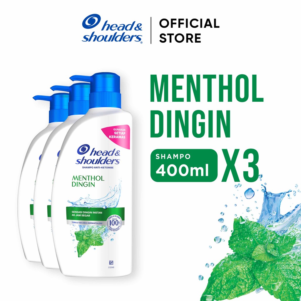 Head & Shoulders Sampo Anti Ketombe dan Gatal Cool Menthol Perawatan Rambut 400Ml X3