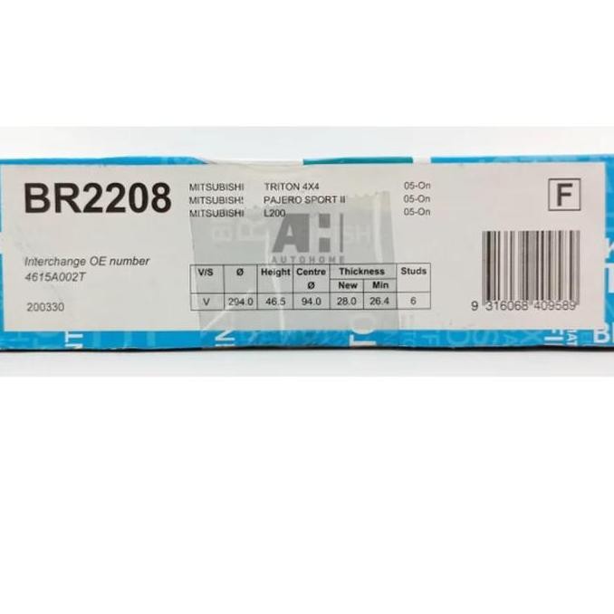 TERMURAH - Piringan Cakram Pajero Sport 2008-2015 BENDIX Disc Brake Rotor BR2208