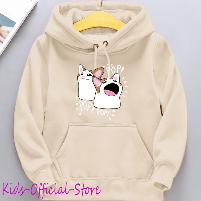 Jaket Hoodie Popcat Anak Switer Anak Gambar Kucing Perempuan/Laki Laki