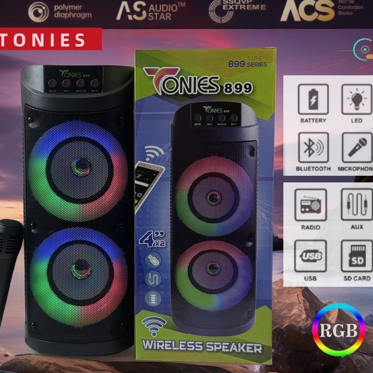 Speaker Bluetooth Tonies899 Bonus Mic 8Inci Wireless Portable Speaker Bass
