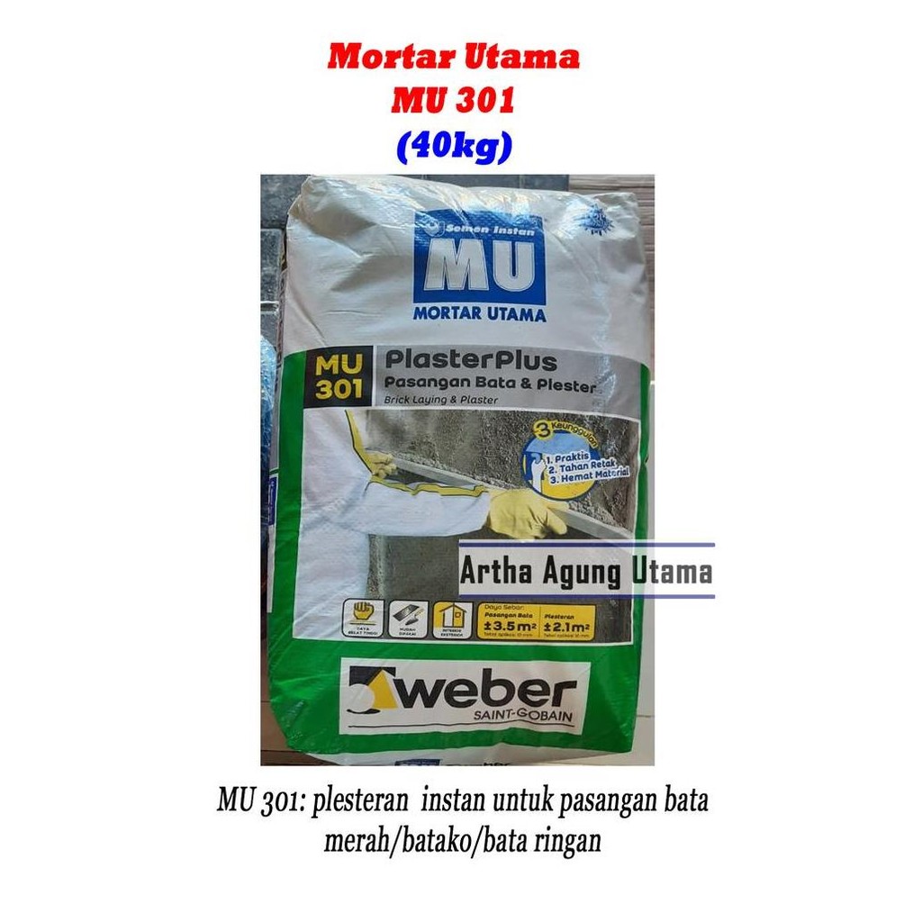 ~~~~~] Semen Mortar Utama MU-301 PlasterPlus Pasangan Bata & Plester 40Kg