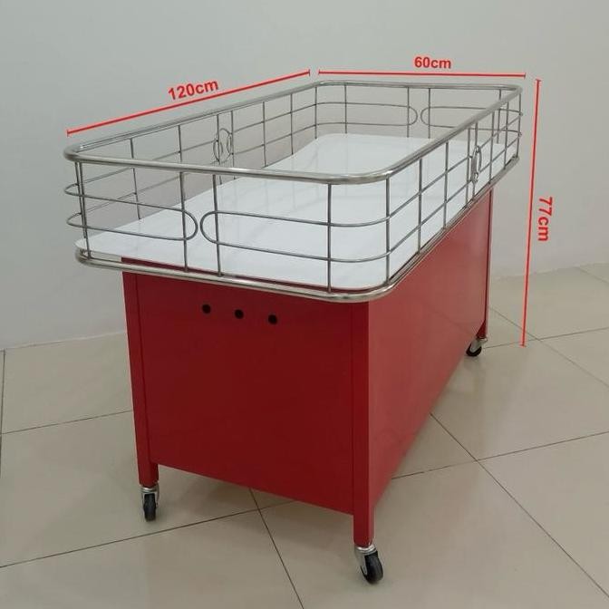 Rak obral wagon merah stainles peralatan display LM